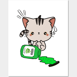 Cute Tabby Cat Spilled Wasabi sauce Posters and Art